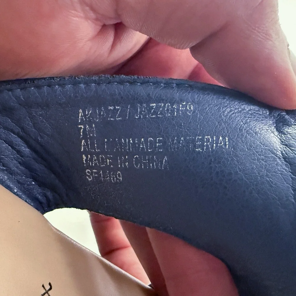Anne Klein Women's Sandals iFlex Navy Blue‎ Zip Front Slide Shoes Size 7M